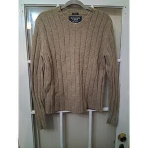 Abercrombie and Fitch Men's Wool Sweater Size M Vintage Light Brown Crew Neck H1